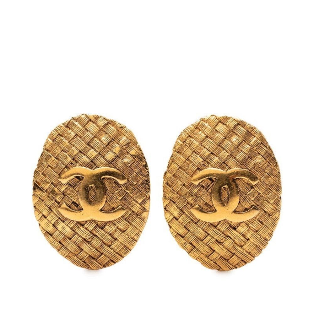 Chanel CC Logo Braided Gold Plated Earrings